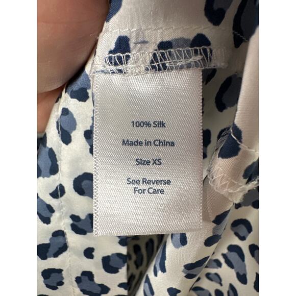 Devon Baer Womens 100% Silk Leopard Print V Neck Ruffle Blouse 3/4 Sleeve XS - Picture 9 of 10